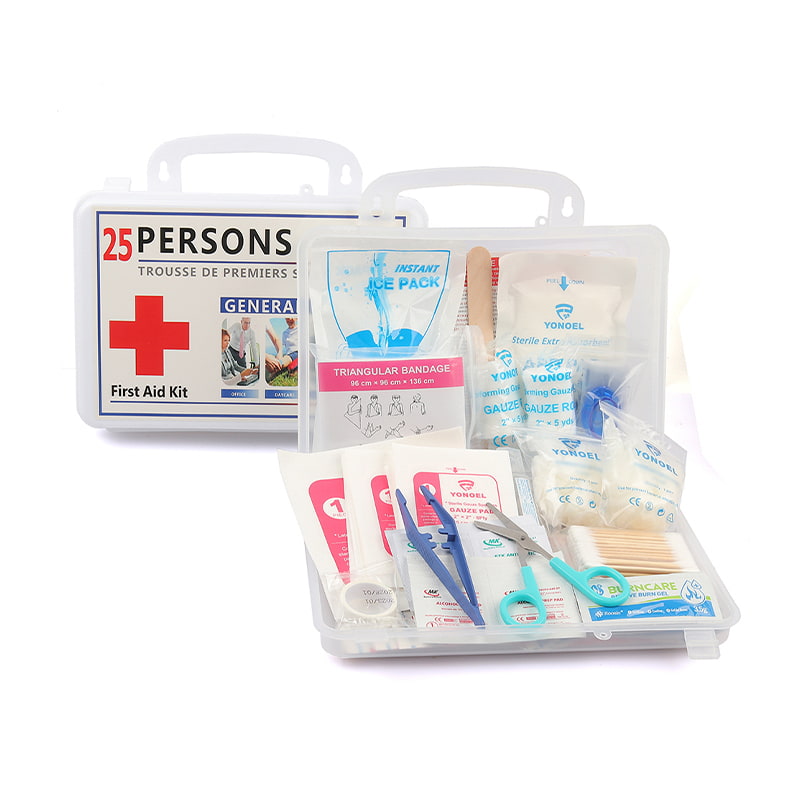 Kit de primeros auxilios de primeros auxilios esenciales de plástico impermeables de 25 personas