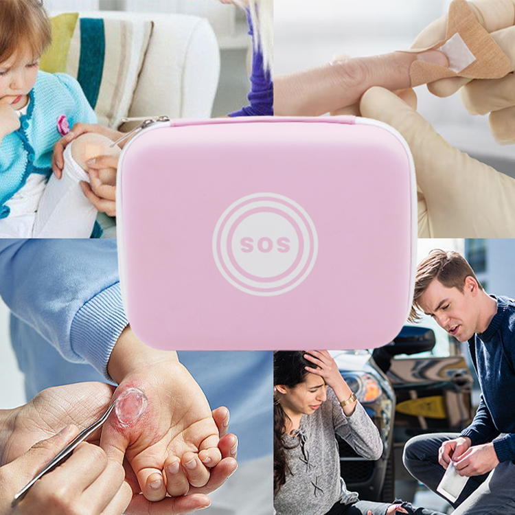 Nuevo estilo rosa botiquín de primeros auxilios EVA Kit impermeable que incluye accesorios médicos para bolsas de cuidado de mujeres, bolsas de maquillaje