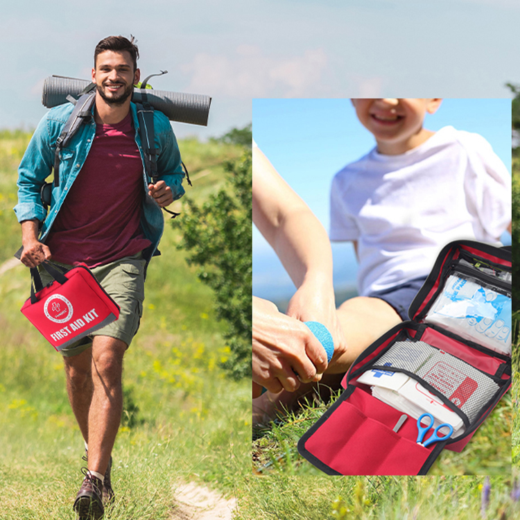 Botiquín de primeros auxilios grande, botiquines de emergencia premium para el hogar, la oficina, el automóvil, al aire libre, caminatas, viajes, campamentos, bolsa de primeros auxilios médicos de supervivencia, rojo