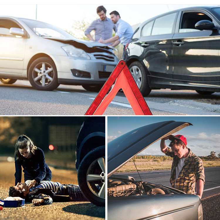 Kit de emergencia para automóvil, kit de herramientas de seguridad en carretera con guantes, inflador de neumáticos con compresor de aire digital, botiquín de primeros auxilios, cable de puente de 12 pies, correa de remolque, linterna para mujeres, hombres, adolescentes
