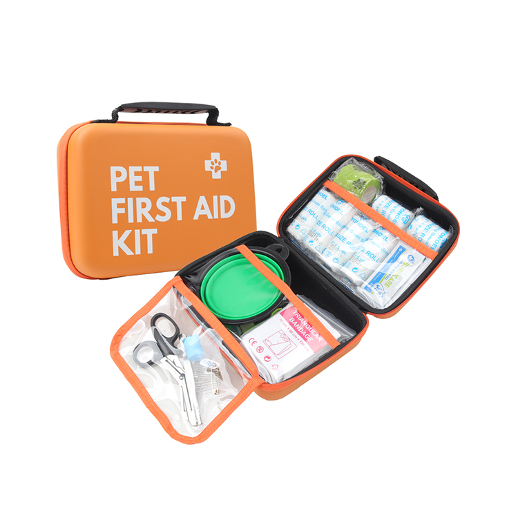Kit de primeros auxilios para perros y gatos para automóvil - Kit de emergencia para mascotas para viajes en casa o oficina - Elementos esenciales para acampar para perros con termómetro digital, bozal y mini bolsa de primeros auxilios
