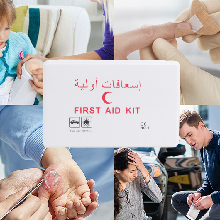 Botiquín de primeros auxilios de plástico blanco con accesorios, suministros médicos para el hogar, fábrica y coche