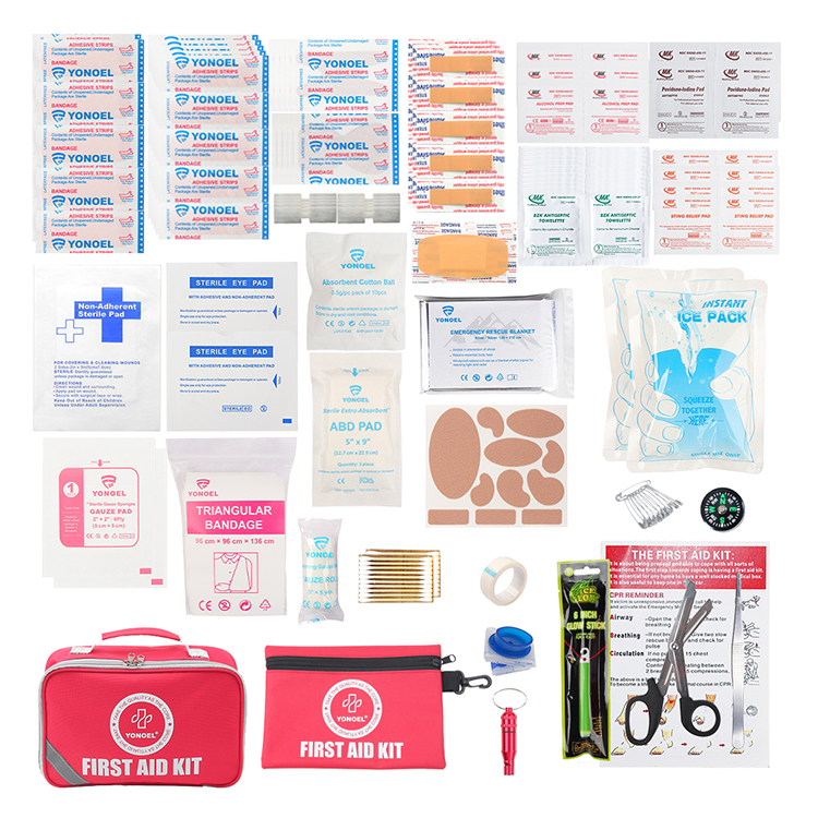 Kit de primeros auxilios para vehículo de viaje, kit de ayuda para acampar al aire libre, color rojo, aprobado por la CE, 258 piezas